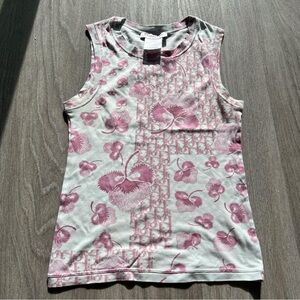Vintage Dior Floral Sleeveless Tank Top - Pink & White